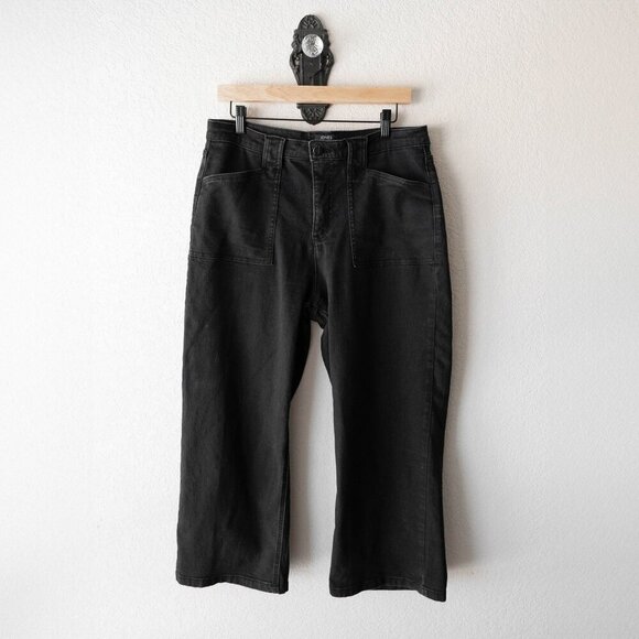 Jones New York Denim - Jones New York Black Wide Leg Crop Pants Size 12 Lexington Fit High Rise Stretch